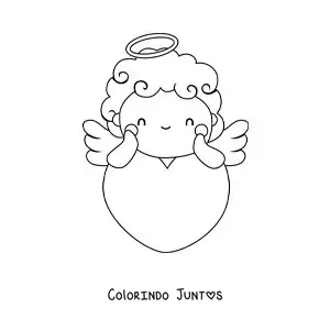 Desenho para colorir de cupido apoiado em um coração gigante