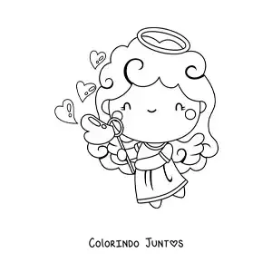 Desenho para colorir de anjo cupido com bolhas de coração