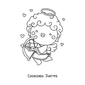 Desenho para colorir de anjo cupido atirando com corações