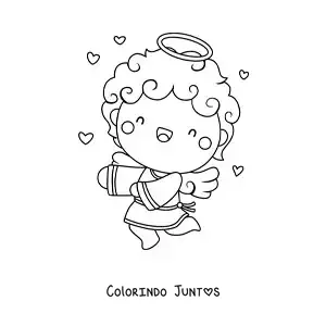 Desenho para colorir de anjo cupido voando com corações