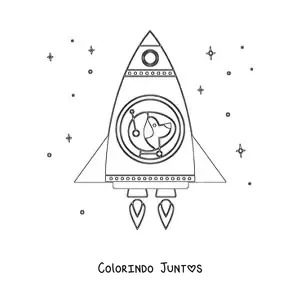 Desenho para colorir de um cachorro espacial animado em um foguete no espaco