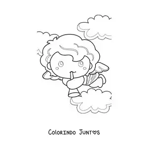 Desenho para colorir de anjo cupido com uma trombeta