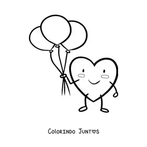 Desenho para colorir de fofo coração animado com balões