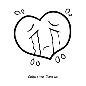 Desenho para colorir de coração animado chorando