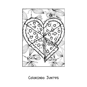 Desenho para colorir de pizza de coração grande