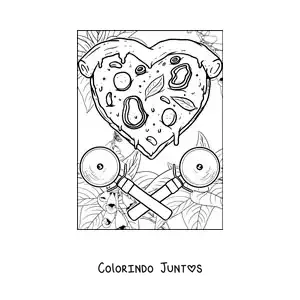 Desenho para colorir de coração de pizza