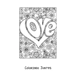 Desenho para colorir de coração de letras que dizem love