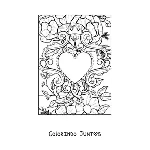 Desenho para colorir de coração com flores