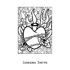 Desenho para colorir de coração em chamas