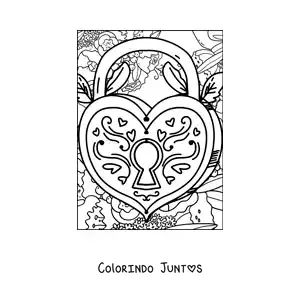 Desenho para colorir de cadeado em forma de coração