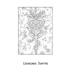 Desenho para colorir de chave em forma de coração