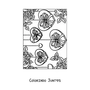 Desenho para colorir de corações pendurados decorados com flores