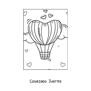 Desenho para colorir de balão de ar quente em forma de coração