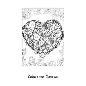 Desenho para colorir de coração feito de flores