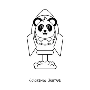 Desenho para colorir de um panda animado dentro de um foguete