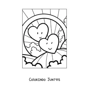 Desenho para colorir de 2 corações animados juntos