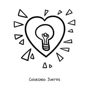 Desenho para colorir de coração grande iluminado com uma lâmpada