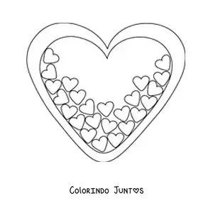 Desenho para colorir de coração grande cheio de corações pequenos
