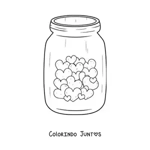 Desenho para colorir de pote de vidro cheio de corações pequenos