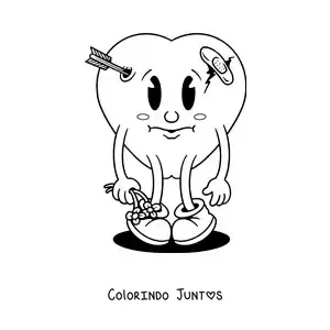 Desenho para colorir de um coração ferido e triste