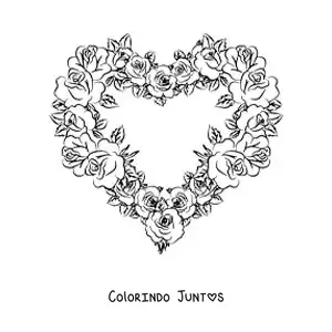 Desenho para colorir de arranjo de rosas em forma de coração