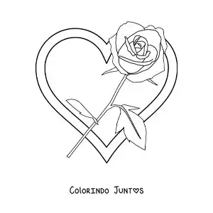 Desenho para colorir de coração grande com uma rosa