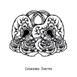 Desenho para colorir de cadeados unidos em forma de coração rodeados de rosas