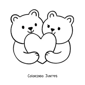 Desenho para colorir de casal de ursos abraçando um coração