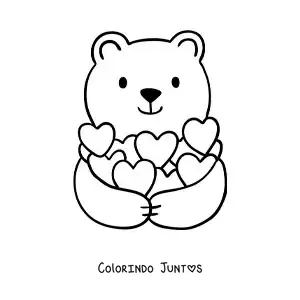 Desenho para colorir de fofo urso com corações