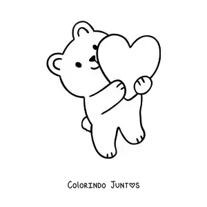 Desenho para colorir de urso animado com um coração grande