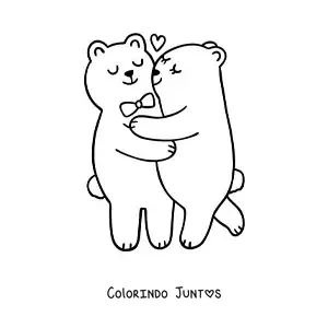 Desenho para colorir de casal de ursos apaixonados abraçados