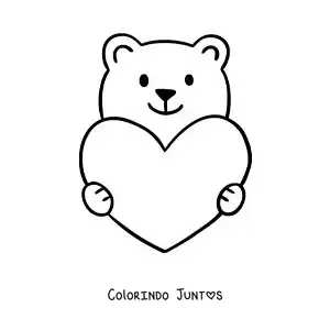 Desenho para colorir de urso animado com um coração