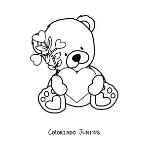 Desenho para colorir de ursinho de pelúcia sentado com flores e um coração