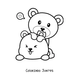 Desenho para colorir de casal de ursos apaixonados brincando