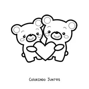 Desenho para colorir de casal de ursos animados com um coração