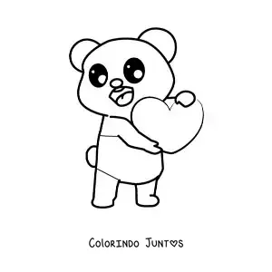 Desenho para colorir de urso kawaii segurando um coração