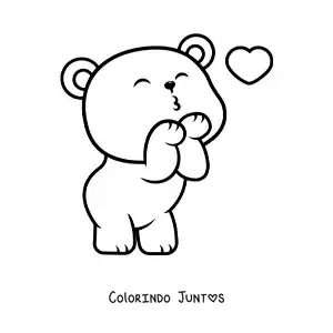 Desenho para colorir de urso animado mandando um beijo