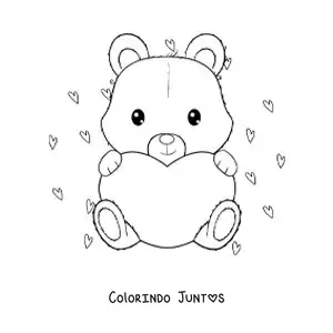 Desenho para colorir de urso carinhoso sentado com um coração grande