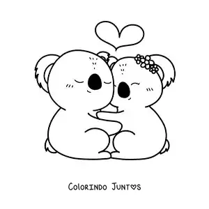 Desenho para colorir de casal de coalas kawaii apaixonados