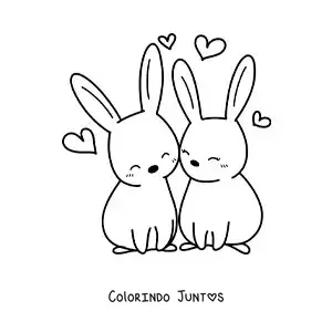 Desenho para colorir de casal de coelhos kawaii apaixonados