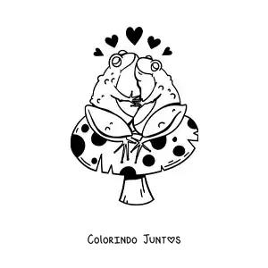 Desenho para colorir de casal de sapos kawaii apaixonados