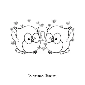 Desenho para colorir de casal de corujas animadas apaixonadas