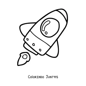 Desenho para colorir de um foguete espacial voando inclinado para a direita