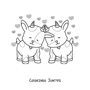 Desenho para colorir de casal de cabras animadas apaixonadas
