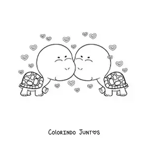 Desenho para colorir de casal de tartarugas animadas apaixonadas
