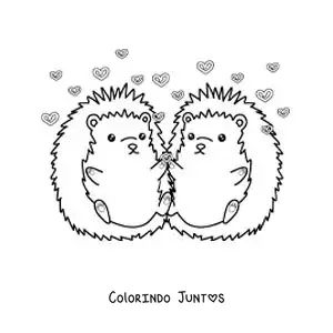 Desenho para colorir de casal de porcos-espinhos animados apaixonados