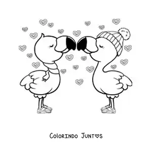 Desenho para colorir de casal de flamingos animados apaixonados