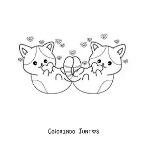 Desenho para colorir de casal de gatos animados apaixonados