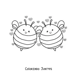 Desenho para colorir de casal de abelhas animadas apaixonadas