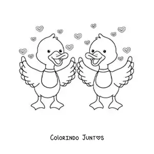 Desenho para colorir de casal de patos animados apaixonados